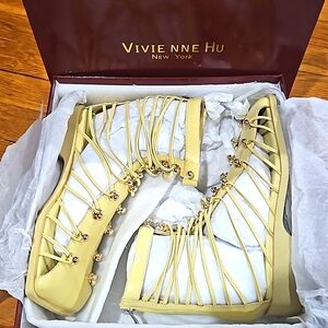 NIB! VIVIENNE HU Leather Lemon Gladiator Studded Ankle Boots
